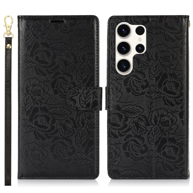 For Samsung Galaxy S25 Ultra 5G Peony Flowers Imprint Leather Phone Case