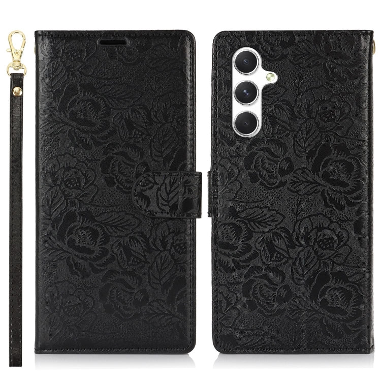 For Samsung Galaxy S24 FE 5G Peony Flowers Imprint Leather Phone Case