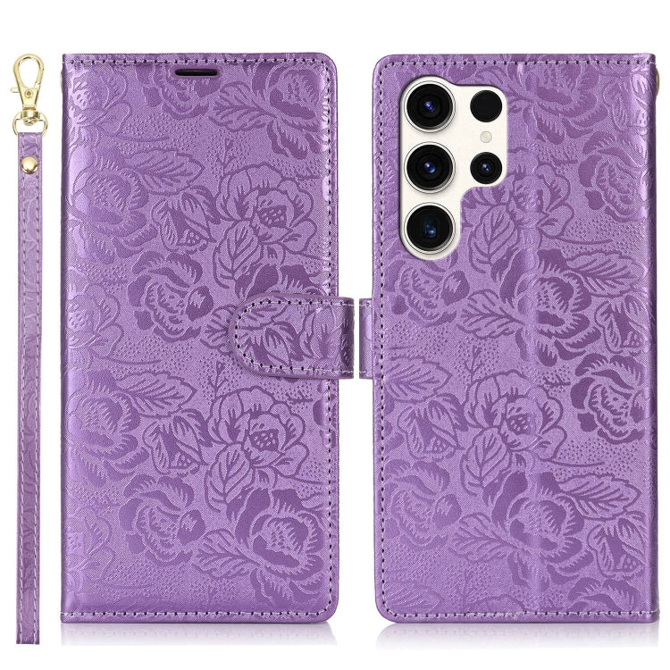 For Samsung Galaxy S24 Ultra 5G Peony Flowers Imprint Leather Phone Case