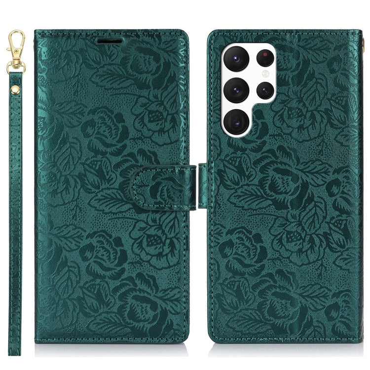 For Samsung Galaxy S23 Ultra 5G Peony Flowers Imprint Leather Phone Case