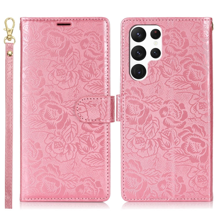 For Samsung Galaxy S23 Ultra 5G Peony Flowers Imprint Leather Phone Case