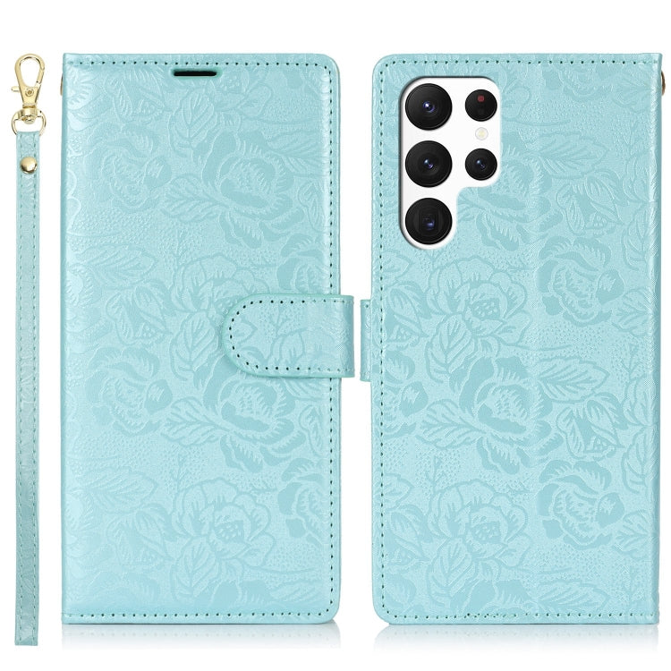 For Samsung Galaxy S23 Ultra 5G Peony Flowers Imprint Leather Phone Case