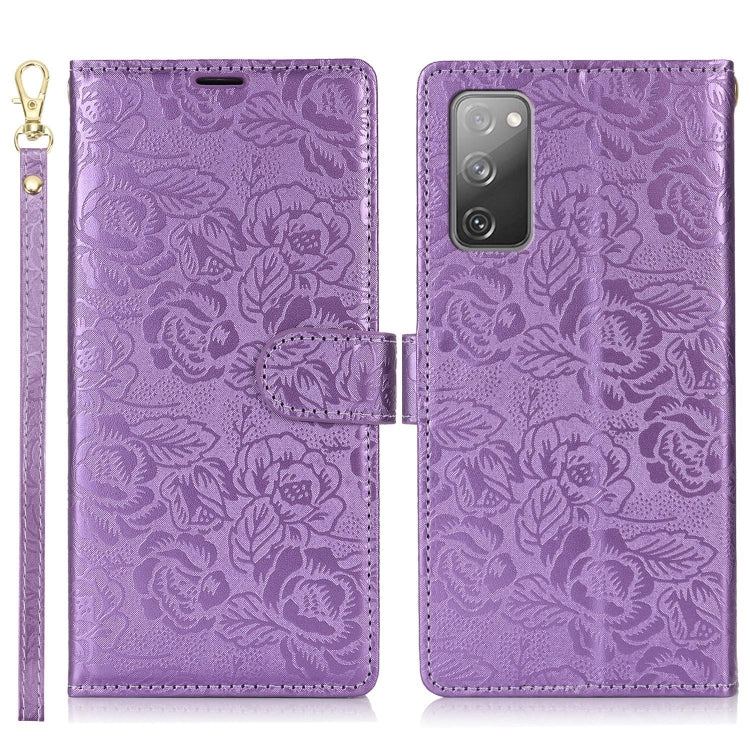 For Samsung Galaxy S20 FE Peony Flowers Imprint Leather Phone Case