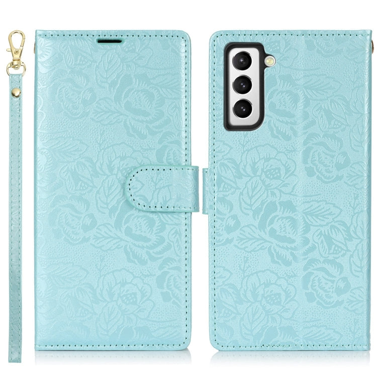 For Samsung Galaxy S22 5G Peony Flowers Imprint Leather Phone Case
