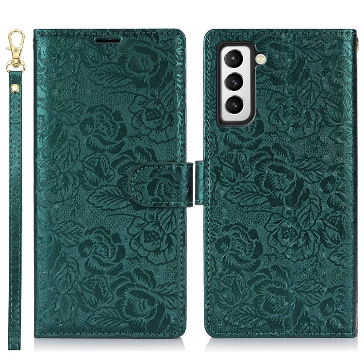 For Samsung Galaxy S21 5G Peony Flowers Imprint Leather Phone Case
