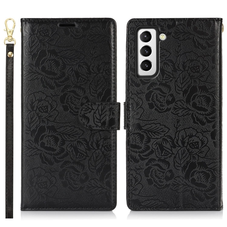 For Samsung Galaxy S21 5G Peony Flowers Imprint Leather Phone Case