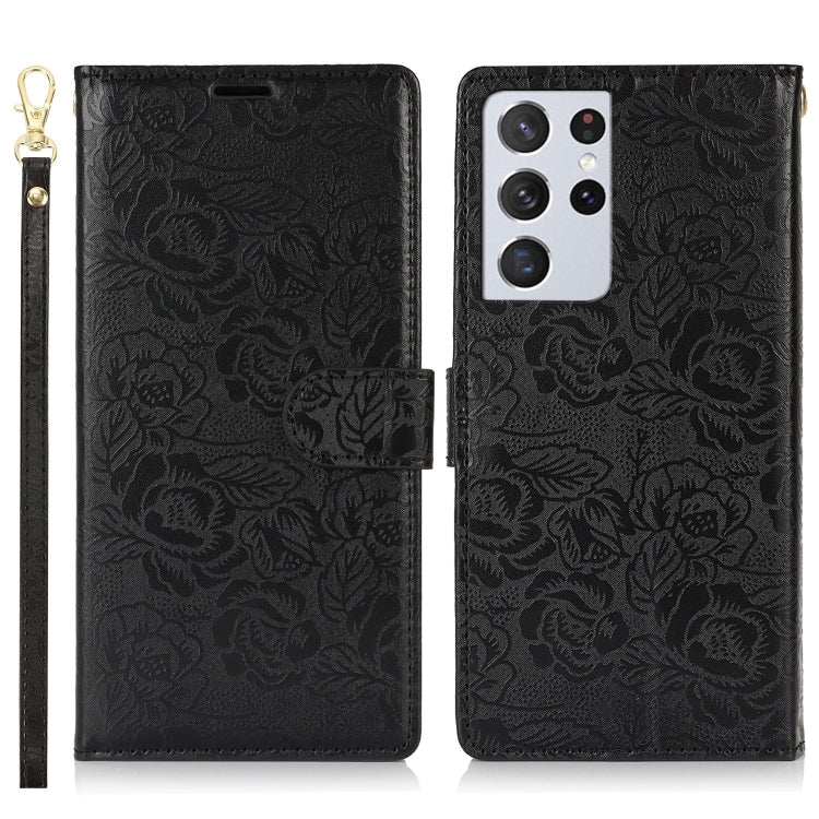 For Samsung Galaxy S21 Ultra  5G Peony Flowers Imprint Leather Phone Case