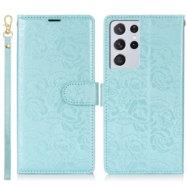 For Samsung Galaxy S21 Ultra  5G Peony Flowers Imprint Leather Phone Case