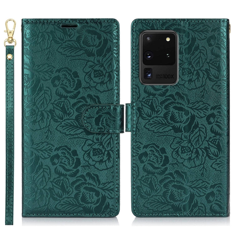 For Samsung Galaxy S20 Ultra Peony Flowers Imprint Leather Phone Case
