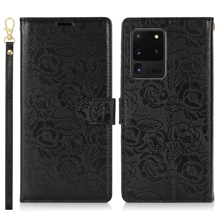 For Samsung Galaxy S20 Ultra Peony Flowers Imprint Leather Phone Case