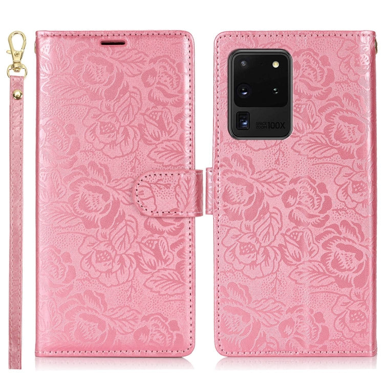 For Samsung Galaxy S20 Ultra Peony Flowers Imprint Leather Phone Case