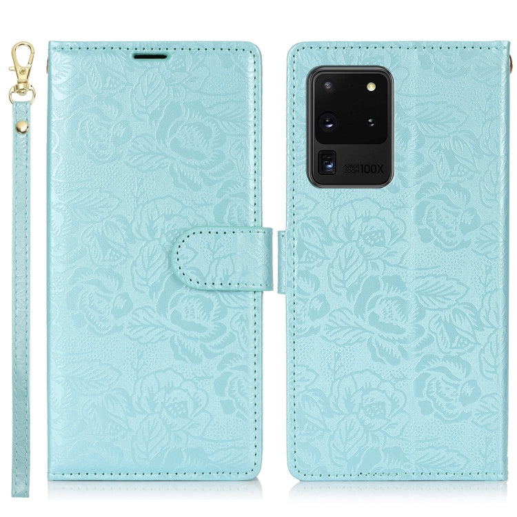 For Samsung Galaxy S20 Ultra Peony Flowers Imprint Leather Phone Case