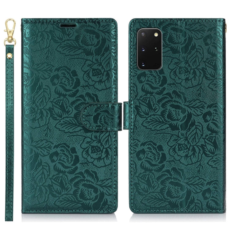 For Samsung Galaxy S20+ Peony Flowers Imprint Leather Phone Case