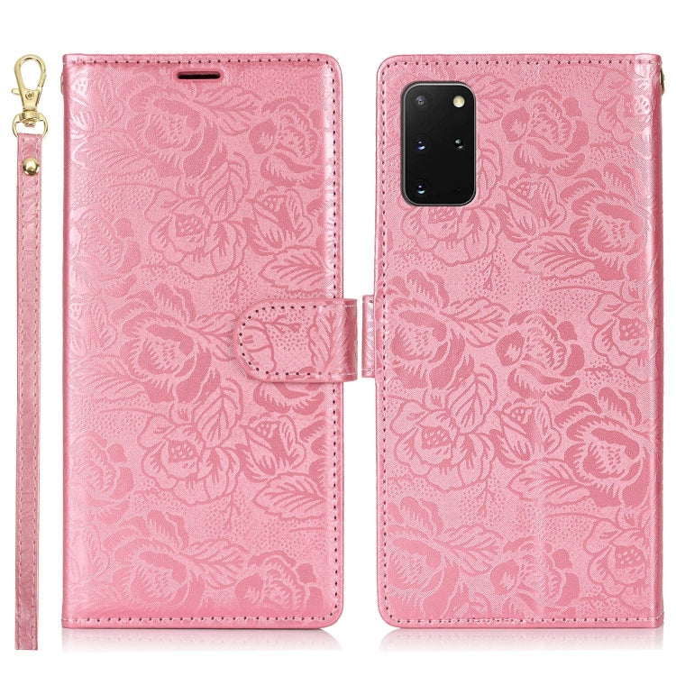 For Samsung Galaxy S20+ Peony Flowers Imprint Leather Phone Case