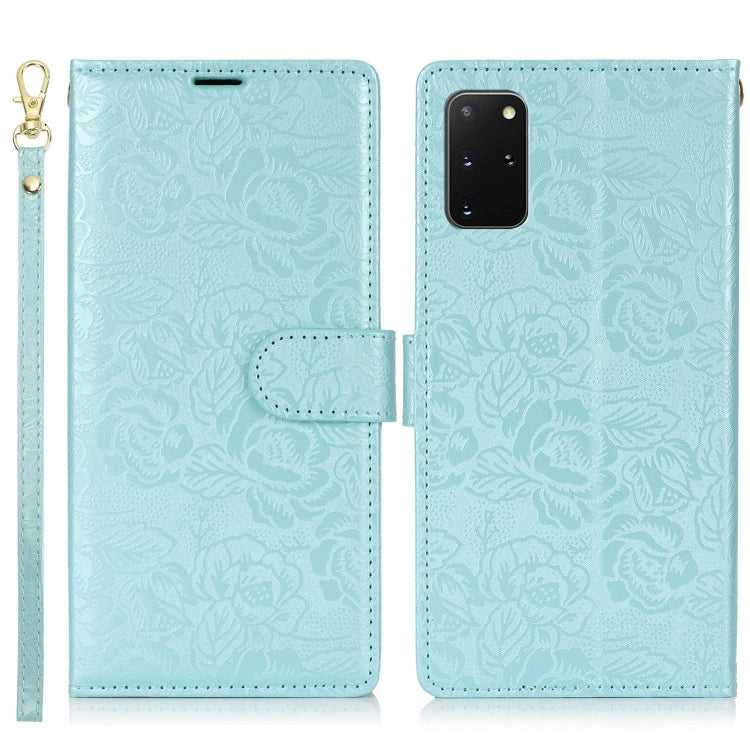 For Samsung Galaxy S20+ Peony Flowers Imprint Leather Phone Case