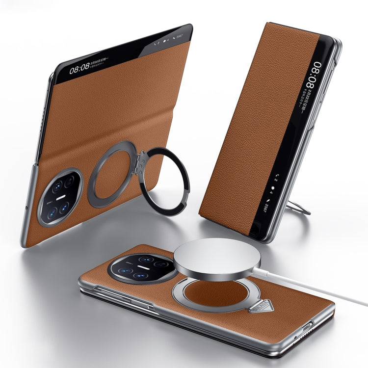 For Huawei Mate X5 / X3 SULADA Smart View Window MagSafe Magnetic Holder Leather Phone Case