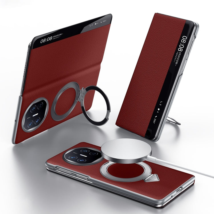 For Huawei Mate X5 / X3 SULADA Smart View Window MagSafe Magnetic Holder Leather Phone Case
