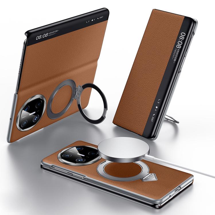 For Huawei Mate X6 SULADA Smart View Window MagSafe Magnetic Holder Leather Phone Case