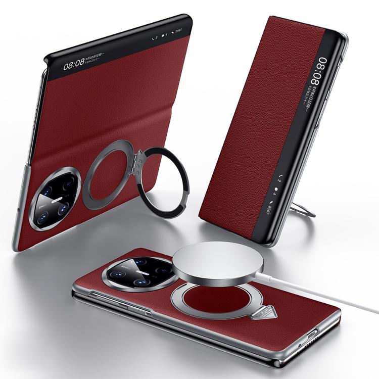For Huawei Mate X6 SULADA Smart View Window MagSafe Magnetic Holder Leather Phone Case