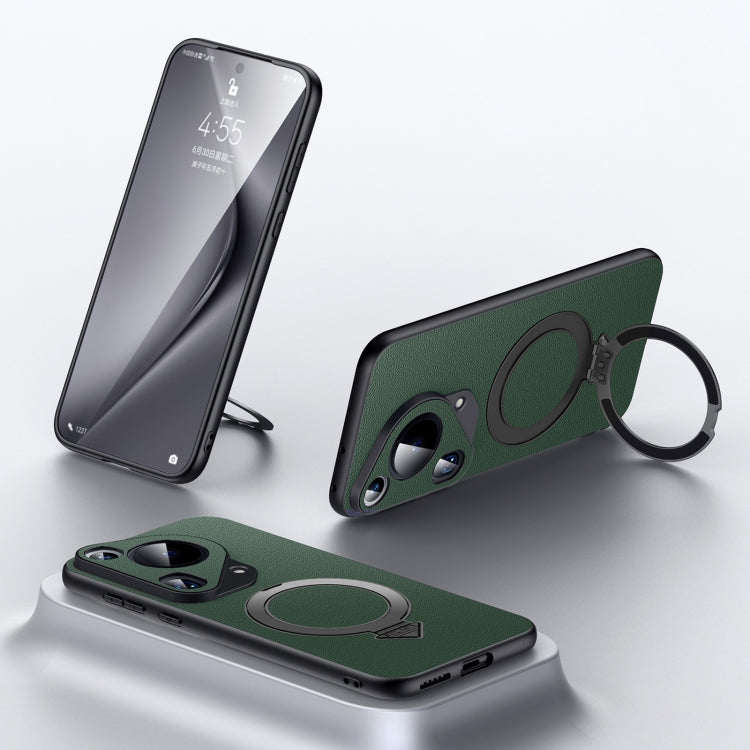 For Huawei Pura 70 Ultra SULADA Top Grain Leather MagSafe Magnetic Holder Phone Case