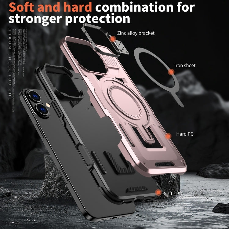 For iPhone 16 Plus Shield Hollow Frame Holder MagSafe Phone Case