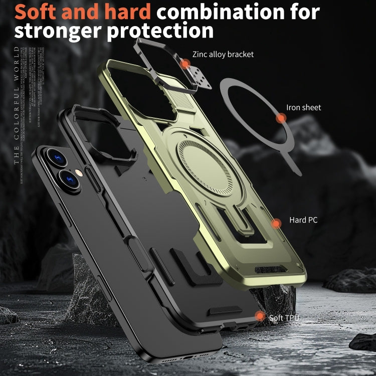 For iPhone 16 Shield Hollow Frame Holder MagSafe Phone Case