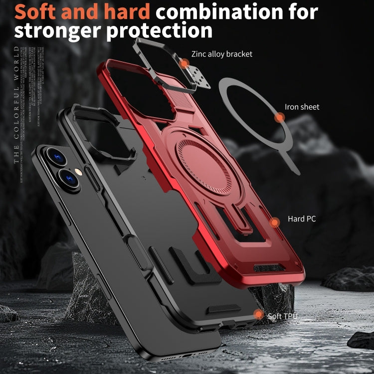 For iPhone 16 Shield Hollow Frame Holder MagSafe Phone Case