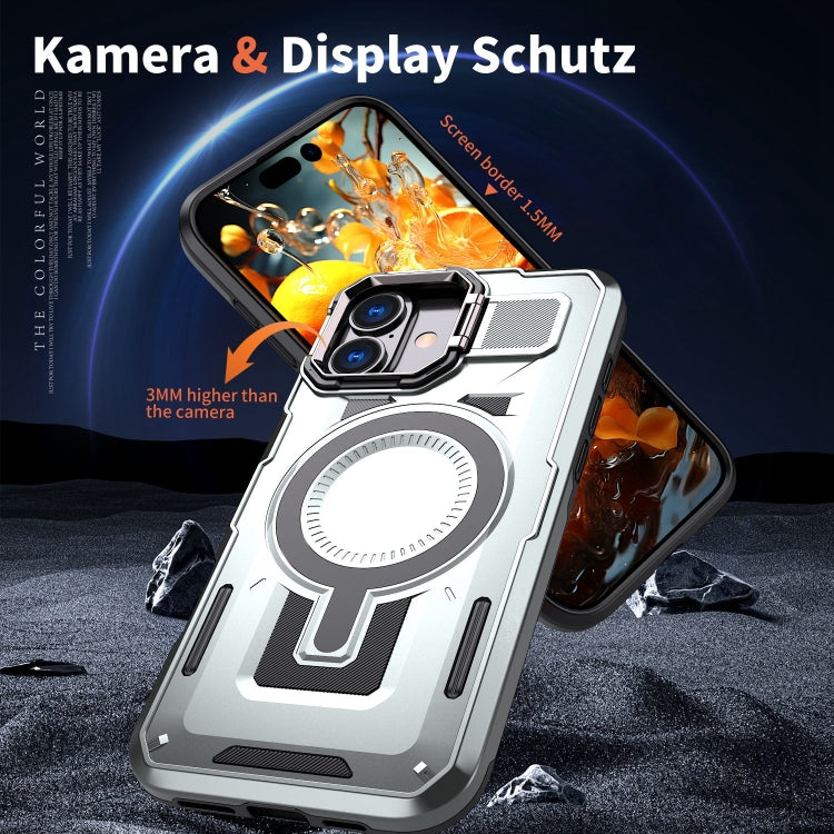 For iPhone 16 Shield Hollow Frame Holder MagSafe Phone Case