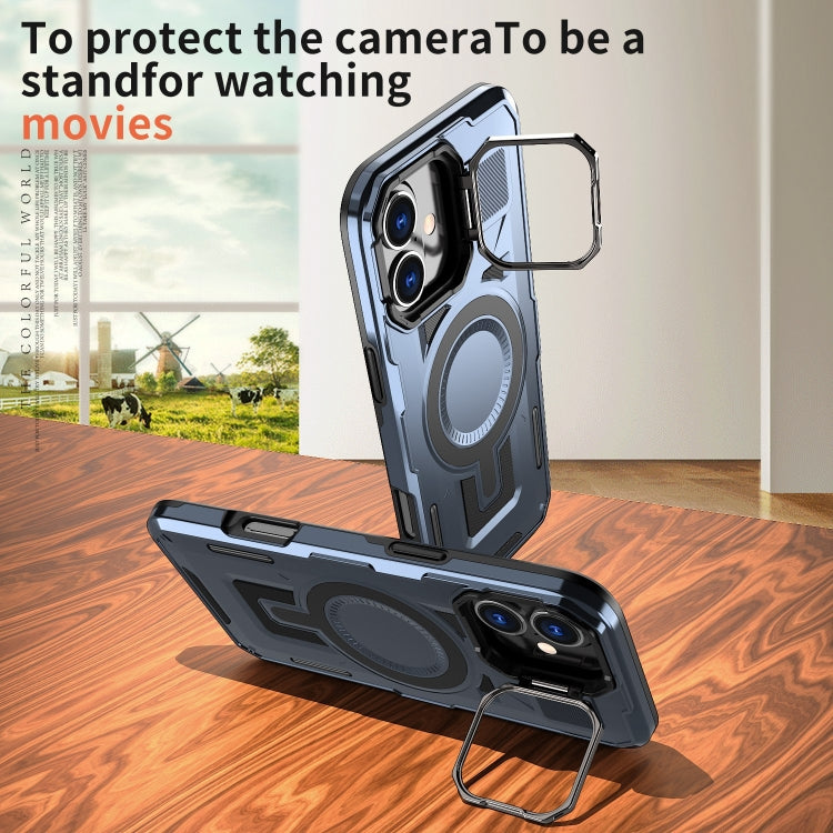For iPhone 16 Shield Hollow Frame Holder MagSafe Phone Case