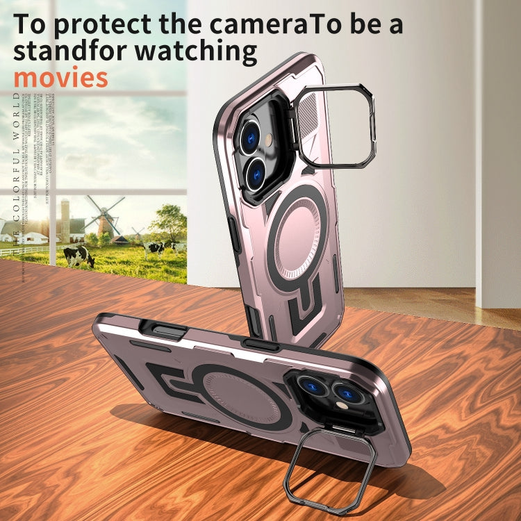 For iPhone 16 Shield Hollow Frame Holder MagSafe Phone Case