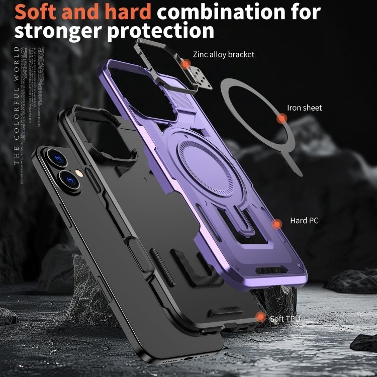 For iPhone 16 Shield Hollow Frame Holder MagSafe Phone Case
