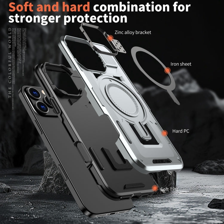 For iPhone 15 Pro Max Shield Hollow Frame Holder MagSafe Phone Case
