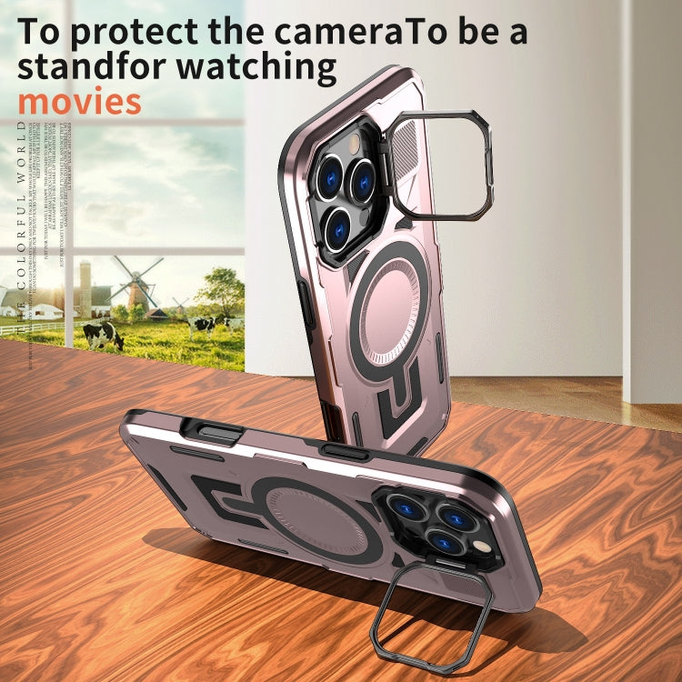 For iPhone 15 Pro Max Shield Hollow Frame Holder MagSafe Phone Case