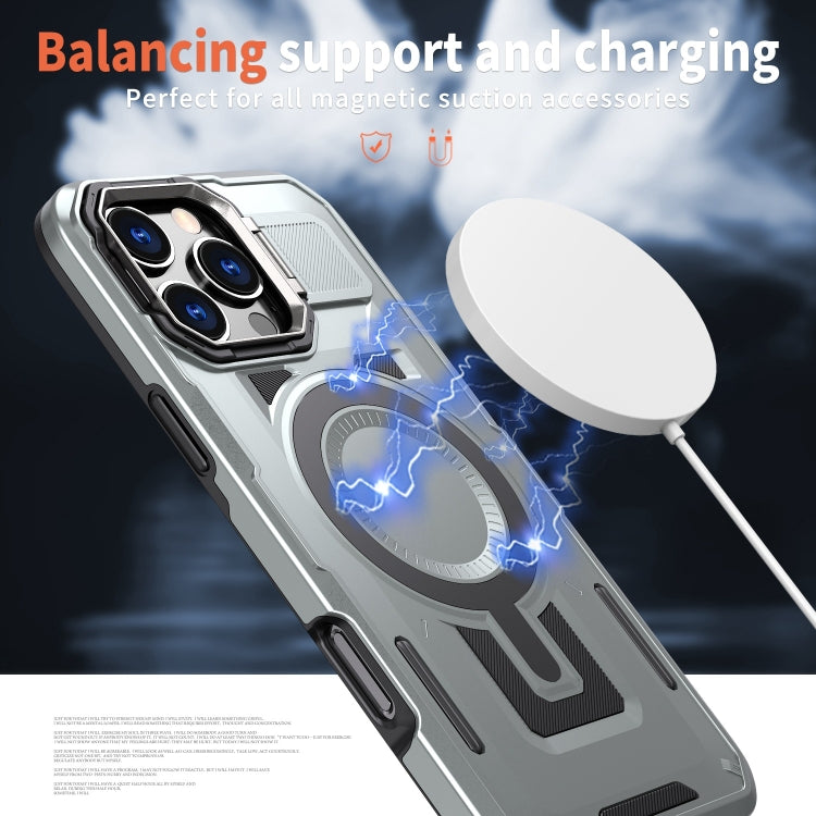For iPhone 15 Plus Shield Hollow Frame Holder MagSafe Phone Case