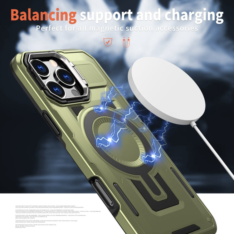 For iPhone 15 Shield Hollow Frame Holder MagSafe Phone Case