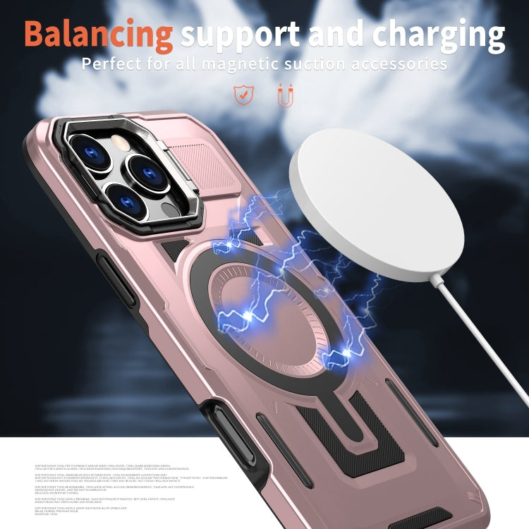 For iPhone 15 Shield Hollow Frame Holder MagSafe Phone Case