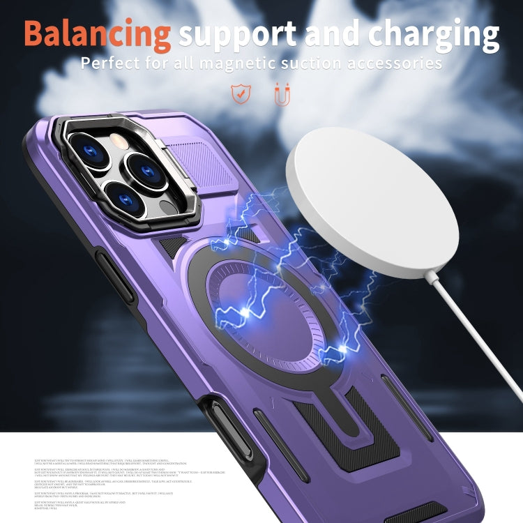 For iPhone 15 Shield Hollow Frame Holder MagSafe Phone Case