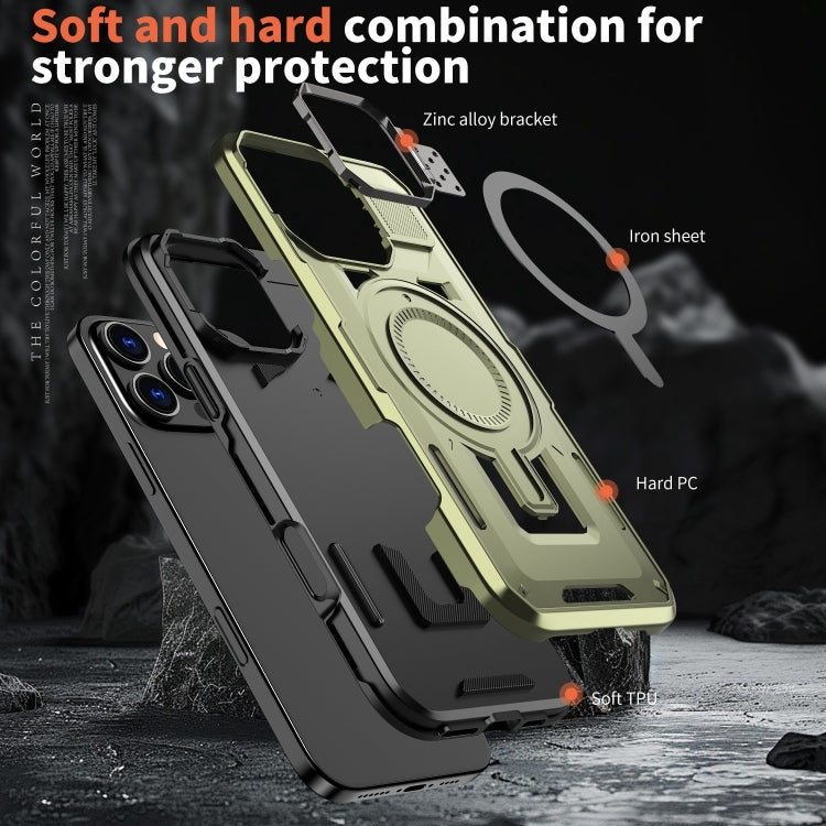 For iPhone 14 Shield Hollow Frame Holder MagSafe Phone Case