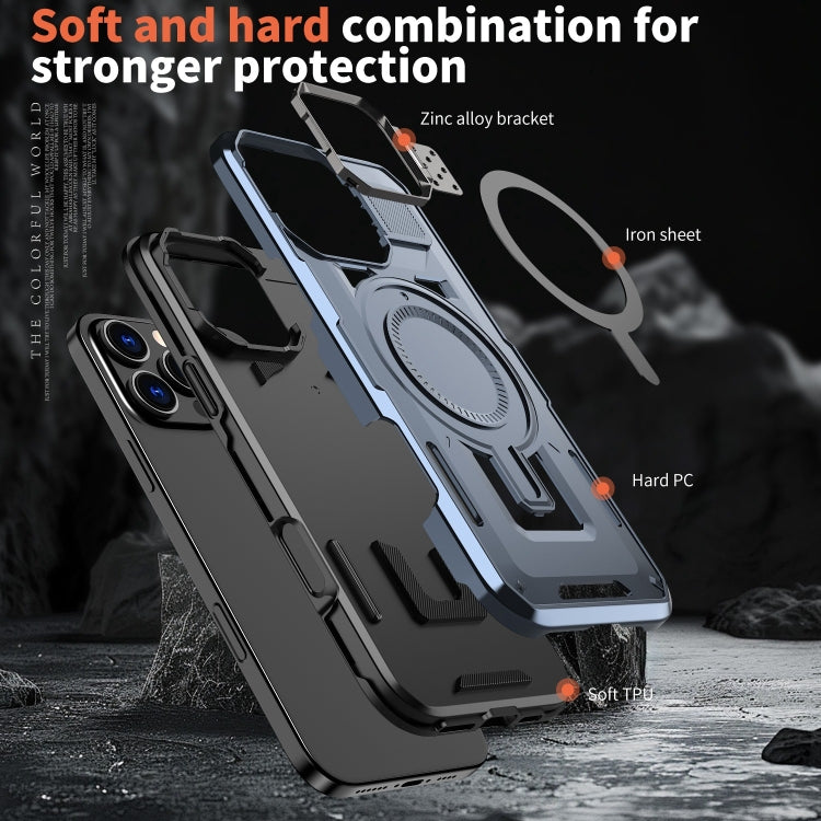For iPhone 14 Pro Shield Hollow Frame Holder MagSafe Phone Case