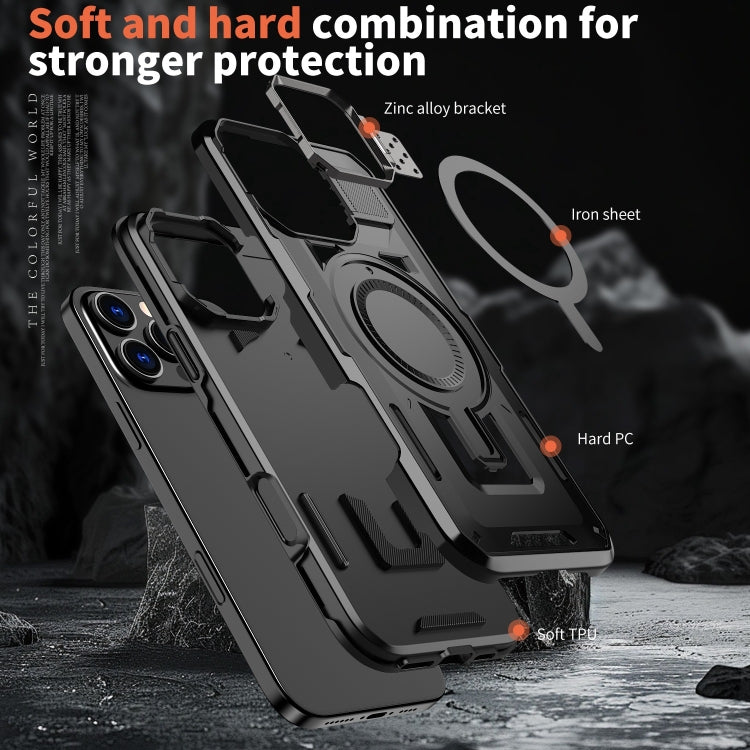 For iPhone 12 / 12 Pro Shield Hollow Frame Holder MagSafe Phone Case