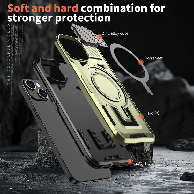 For iPhone 15 Plus Shield Frame Holder MagSafe Phone Case