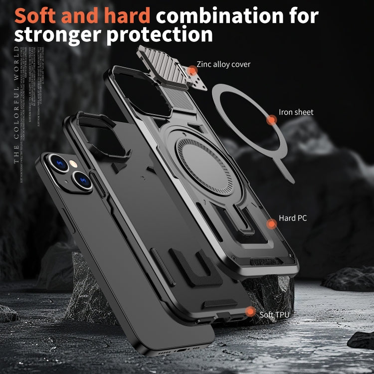 For iPhone 15 Plus Shield Frame Holder MagSafe Phone Case