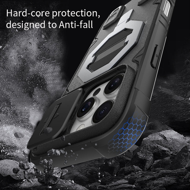 For iPhone 16 Pro Max Camera Shield Armor MagSafe Holder Phone Case with Strap