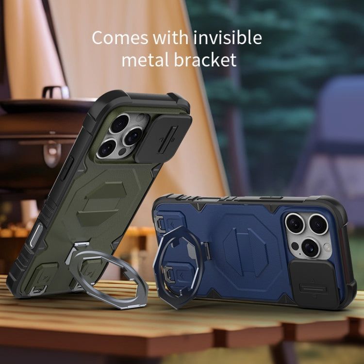 For iPhone 16 Pro Max Camera Shield Armor MagSafe Holder Phone Case with Strap