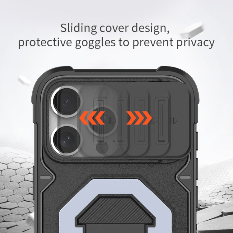 For iPhone 16 Pro Max Camera Shield Armor MagSafe Holder Phone Case with Strap
