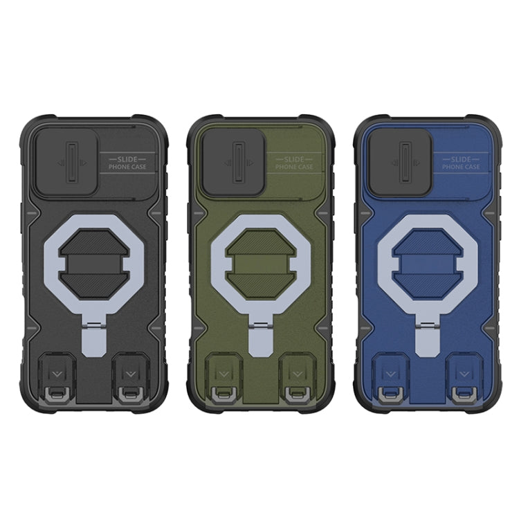 For iPhone 16 Plus Camera Shield Armor MagSafe Holder Phone Case with Strap