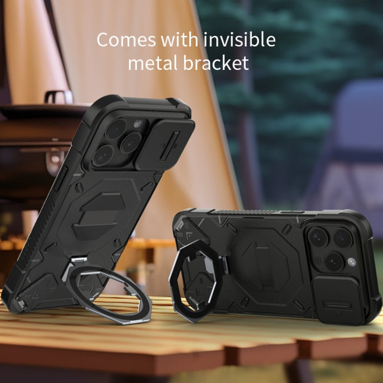 For iPhone 15 Pro Max Camera Shield Armor MagSafe Holder Phone Case with Strap