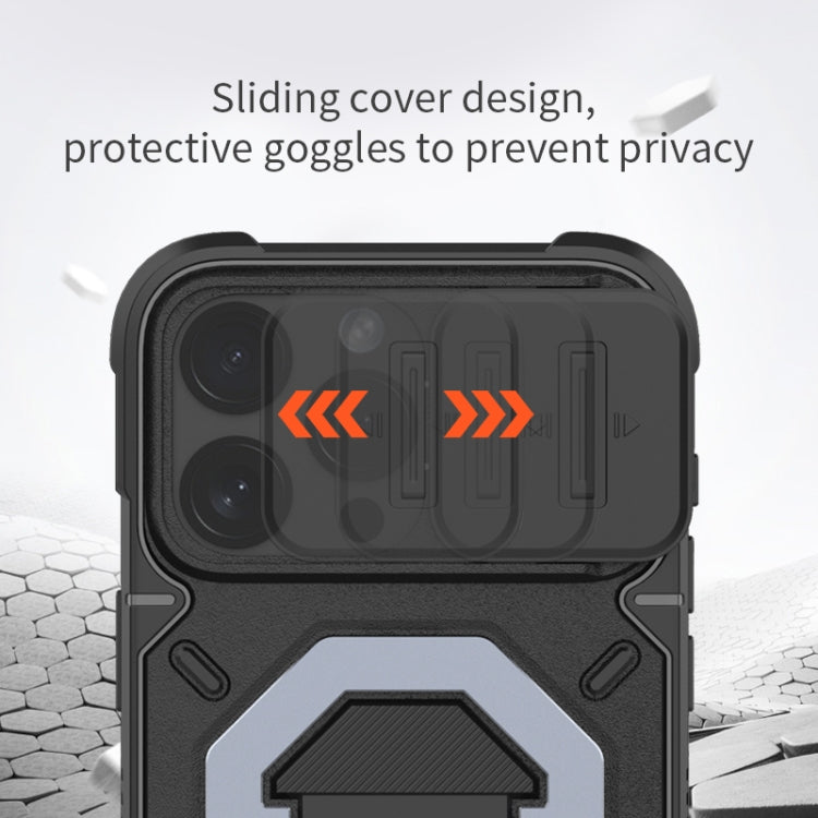 For iPhone 15 Camera Shield Armor MagSafe Holder Phone Case with Strap