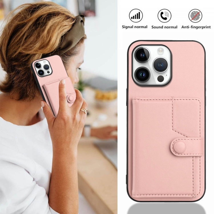 For iPhone 16 Pro Max Button Card Bag RFID Anti-theft Phone Case