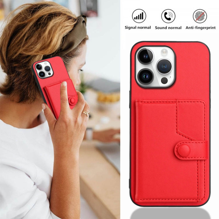 For iPhone 16 Pro Max Button Card Bag RFID Anti-theft Phone Case